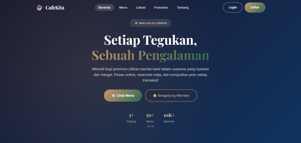 Screenshot Website CafeKita - Cafe Management System