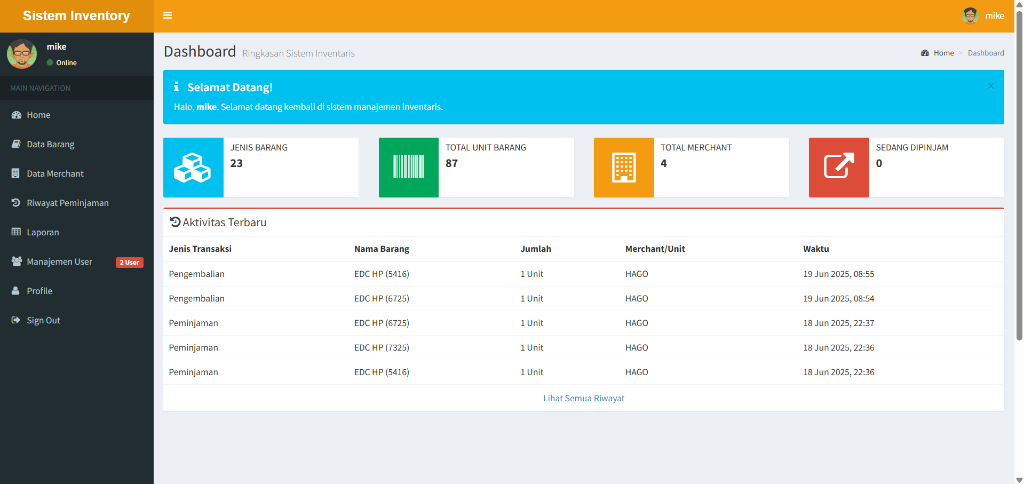 Screenshot Sistem Informasi Inventory Mesin EDC